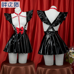 漆皮裙束缚装 魅魔开胸皮革连衣裙 性感睡裙睡衣私房家居服
