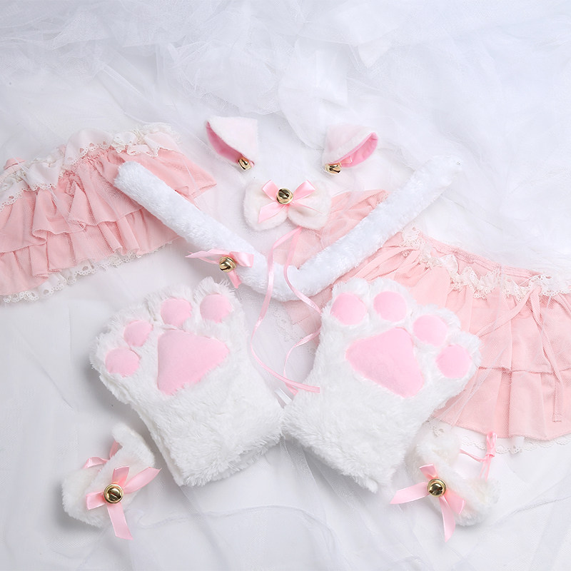 猫咪 手套 发箍 发夹 手环 蝴蝶结项圈 铃铛猫耳朵  配件套装