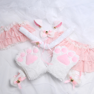 猫咪 手套 发箍 发夹 手环 蝴蝶结项圈 铃铛猫耳朵  配件套装