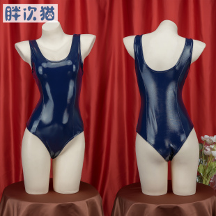 性感连体皮革泳衣日系学生泳装 漆皮亮面水着 私房连体衣 好涩