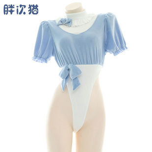 撞色性感内衣蝴蝶结睡衣私房家居服 清仓 毛绒高叉连体衣