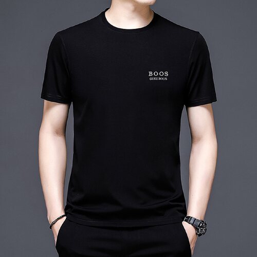 男士摩登拉丁国标舞服黑色短袖舞衣修身弹力跳舞蹈练功服圆领上衣