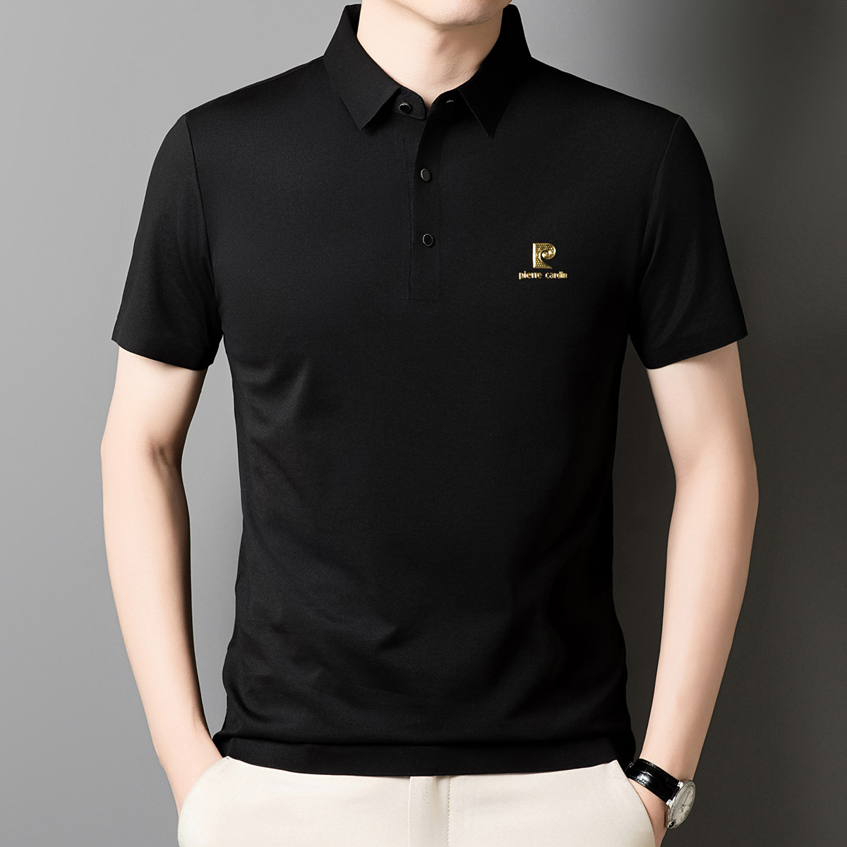 夏季男士国标舞训练服短袖摩登舞比赛服拉丁交际舞翻领纯棉舞蹈服 - 实物图