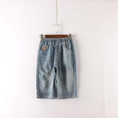 夏款童装     男童右后侧黄标割破缺口弹力牛仔七分裤   D1N