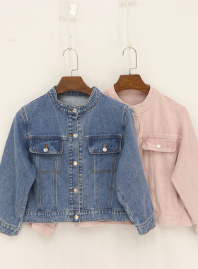 女童立领牛仔外套春秋新款纯棉百搭软牛仔上衣工装风夹克D1N