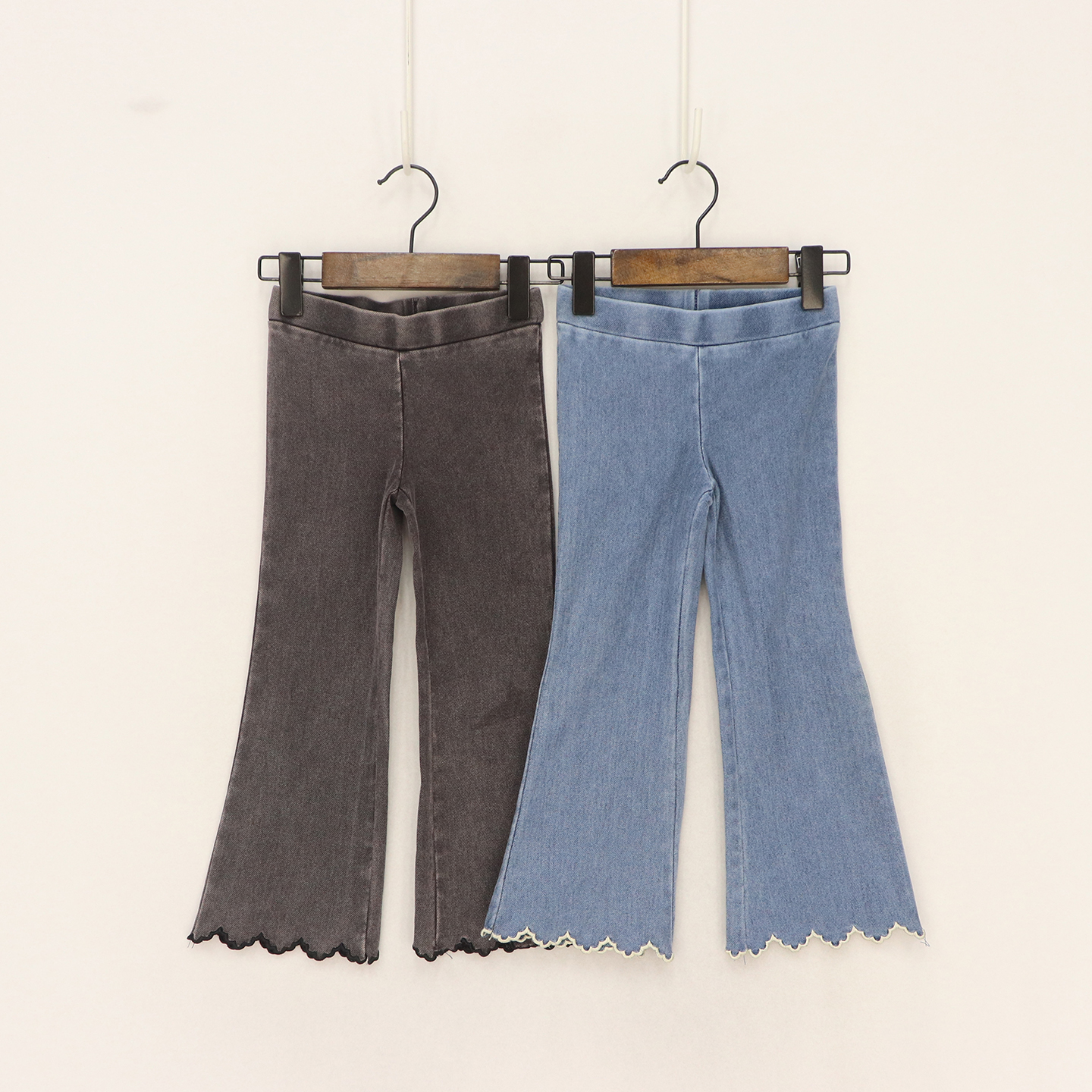 弹力修身裤脚针织波浪花边微喇裤