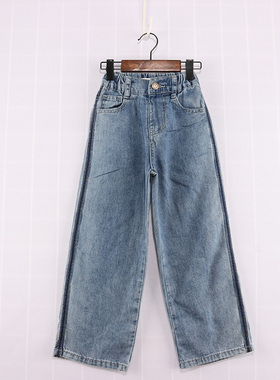 内销春秋款童装    女童两侧拼色白线条休闲牛仔裤   98仓