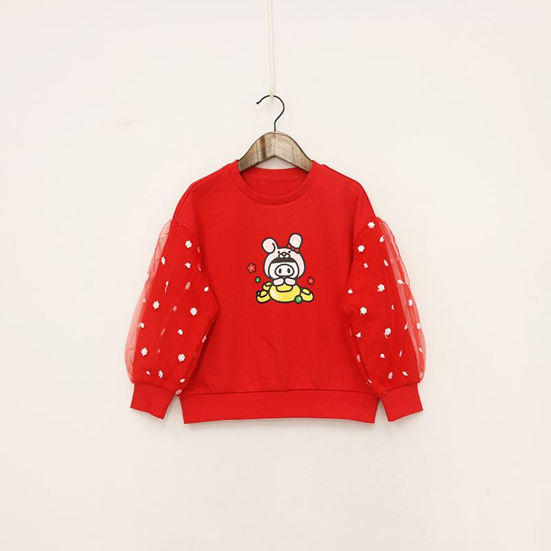 春秋款童装   女童两色圆领卡通袖子类似拼接长袖卫衣  DD