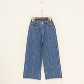 B春秋款 D1卷 脚分割线后口袋红格毛边阔腿裤 童装 大童裤