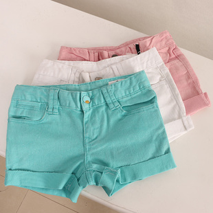 夏款新款 亲子装糖果三色带闪点卷边牛仔热裤短裤 欧美外贸单