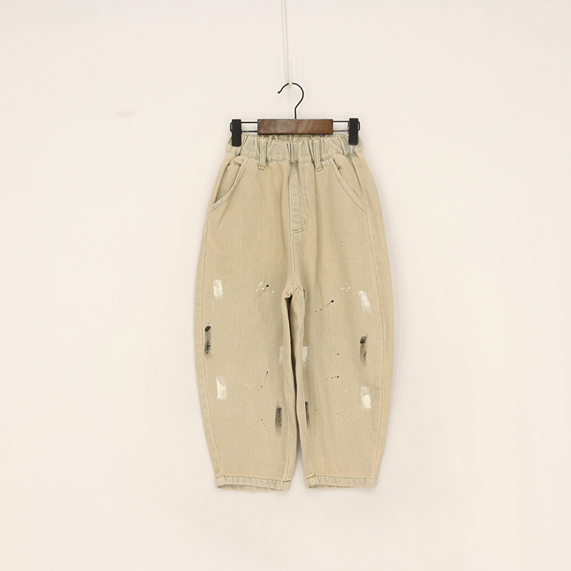 杏色黑白泼墨潮流单裤加绒裤