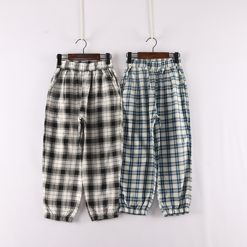 男女童撞色格子舒适休闲束口裤