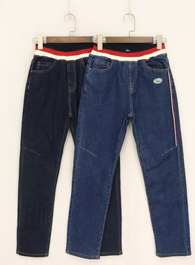 B春秋款童装    男童两色黑白红条螺纹腰加绒小脚裤    D1H