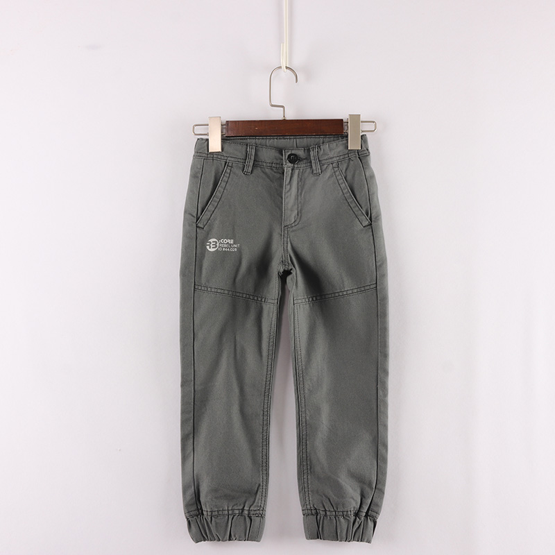 春秋款童装     男童斜插口袋夹棉右口袋白字多袋束口裤  8D-3-4