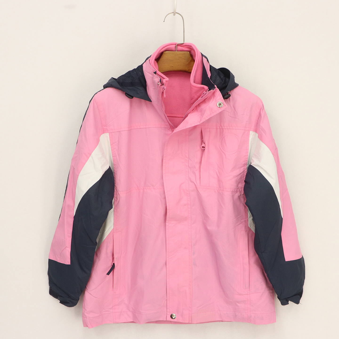 可拆内胆粉底拼色冲锋衣连帽外套