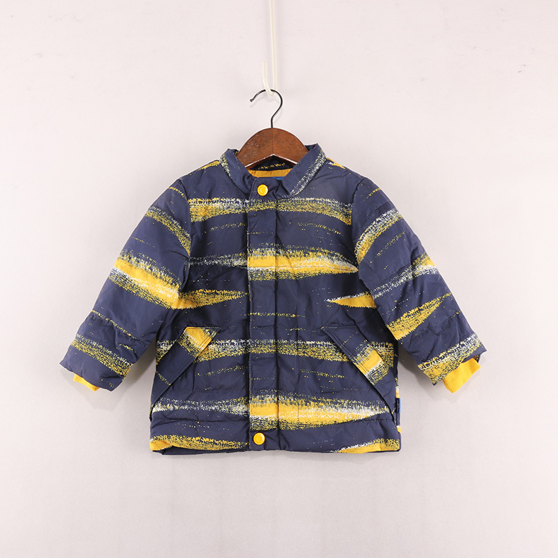 男童黄蓝炫彩轻薄羽绒开扣外套
