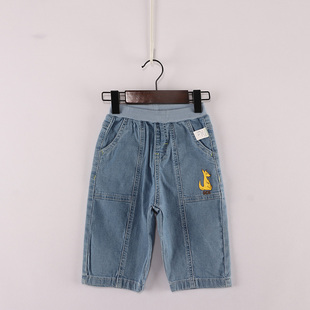 夏款童装   男童左侧卡通印花弹力牛仔九分裤   8G-8-1