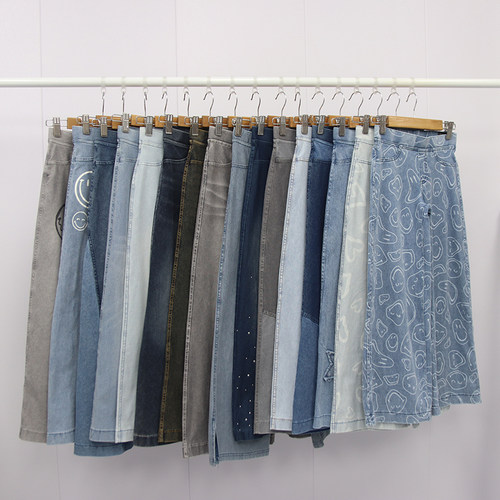 假口袋微弹阔腿直筒裤