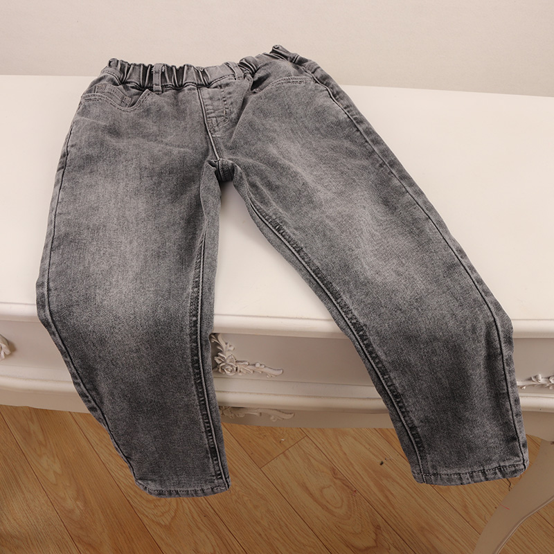 B秋冬款童装 男童加绒加厚松紧高腰修身直筒牛仔裤  DD