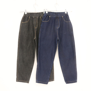 内销春秋款童装    男童两色松紧腰黄线后口袋拼色牛仔裤    D1A