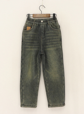 内销冬款童装    男童后口袋缺口黄标直筒加绒裤   D1M