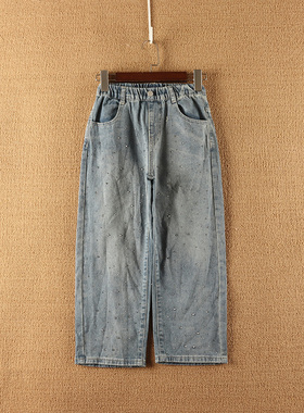 春秋款童装    女宝亲子装松紧腰正面烫钻阔腿裤   D1D-4-3-4