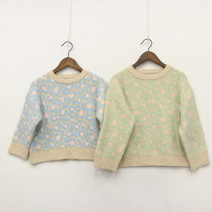 冬款童装    男女童保暖两色拼色磨毛长袖针织毛衣  D1