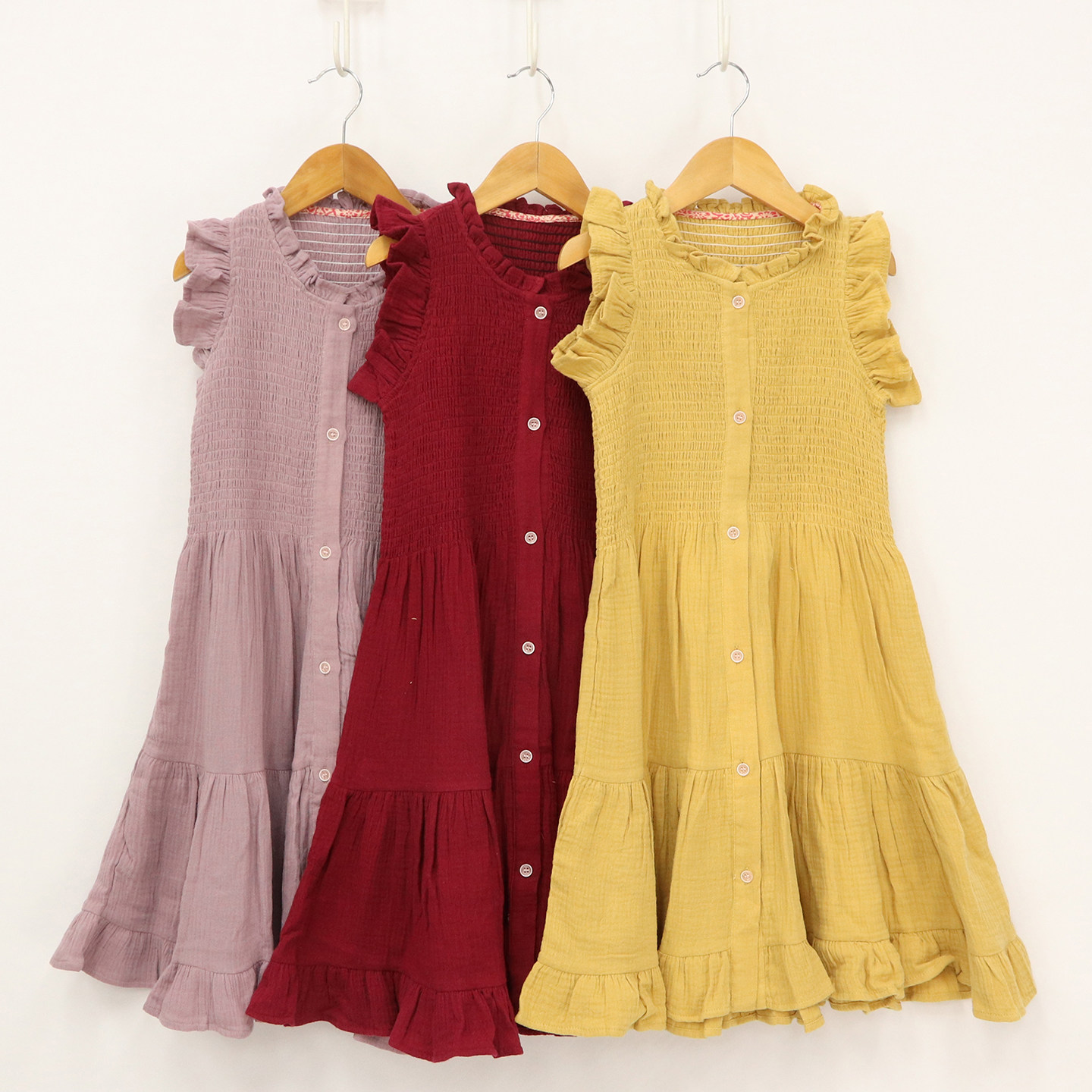 法系田园风童装 女童夏季有机棉无袖花边连衣裙长裙 欧美单