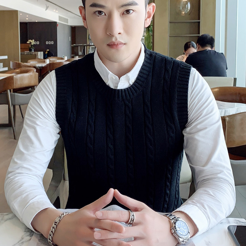 针织衫背心男秋冬圆领毛背心潮韩版无袖毛衣马甲纯棉加厚毛线坎肩
