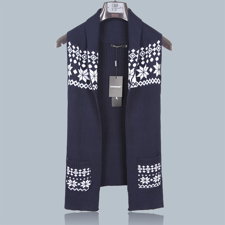 春秋男装韩版无袖针织开衫毛衣外套潮流男士修身长款立领马甲背心