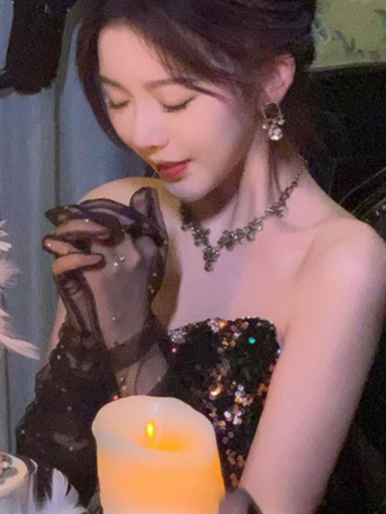 블랙 메쉬 장갑 레이스 긴 2024 생일 사진 사진 소품 신부 웨딩 드레스 액세서리 핸드 슬리브