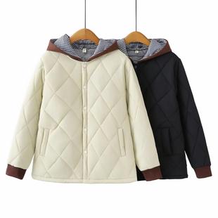 胖妹妹冬装 新款 棉袄女高端200斤拼色连帽中年棉服 女装 加肥加大码