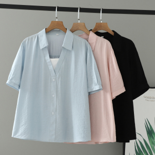 胖妹妹三粒扣纯色翻领假两件女T恤短袖 2026夏装 女装 大码 上衣 新款