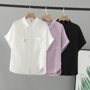 女装 女别致炸街蝙蝠袖 胖mm夏装 衬衫 百搭200斤衬衣 短袖 加肥加大码