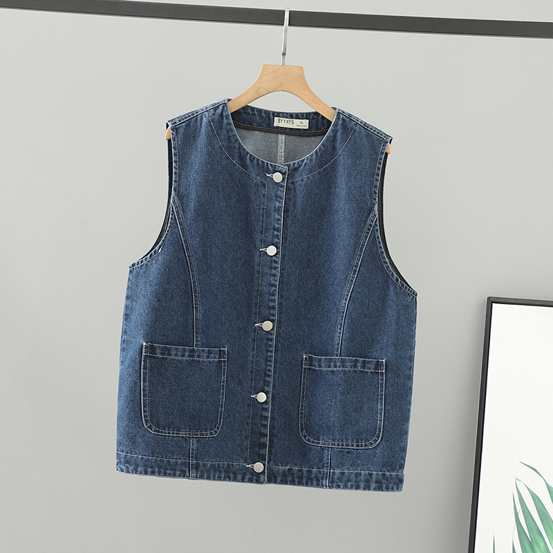 胖mm春装加肥加大码女装牛仔马夹女百搭200斤时尚气质盐系上衣