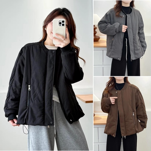 胖妹妹女装新款2026冬装加厚纯色中年大码棉服下摆抽绳拉链女棉衣