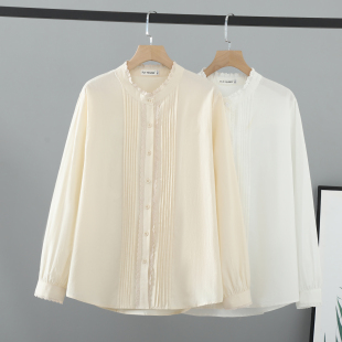 女胖mm洋气200斤设计感上衣 纯色巨显瘦衬衫 大码 衬衣立领花边长袖