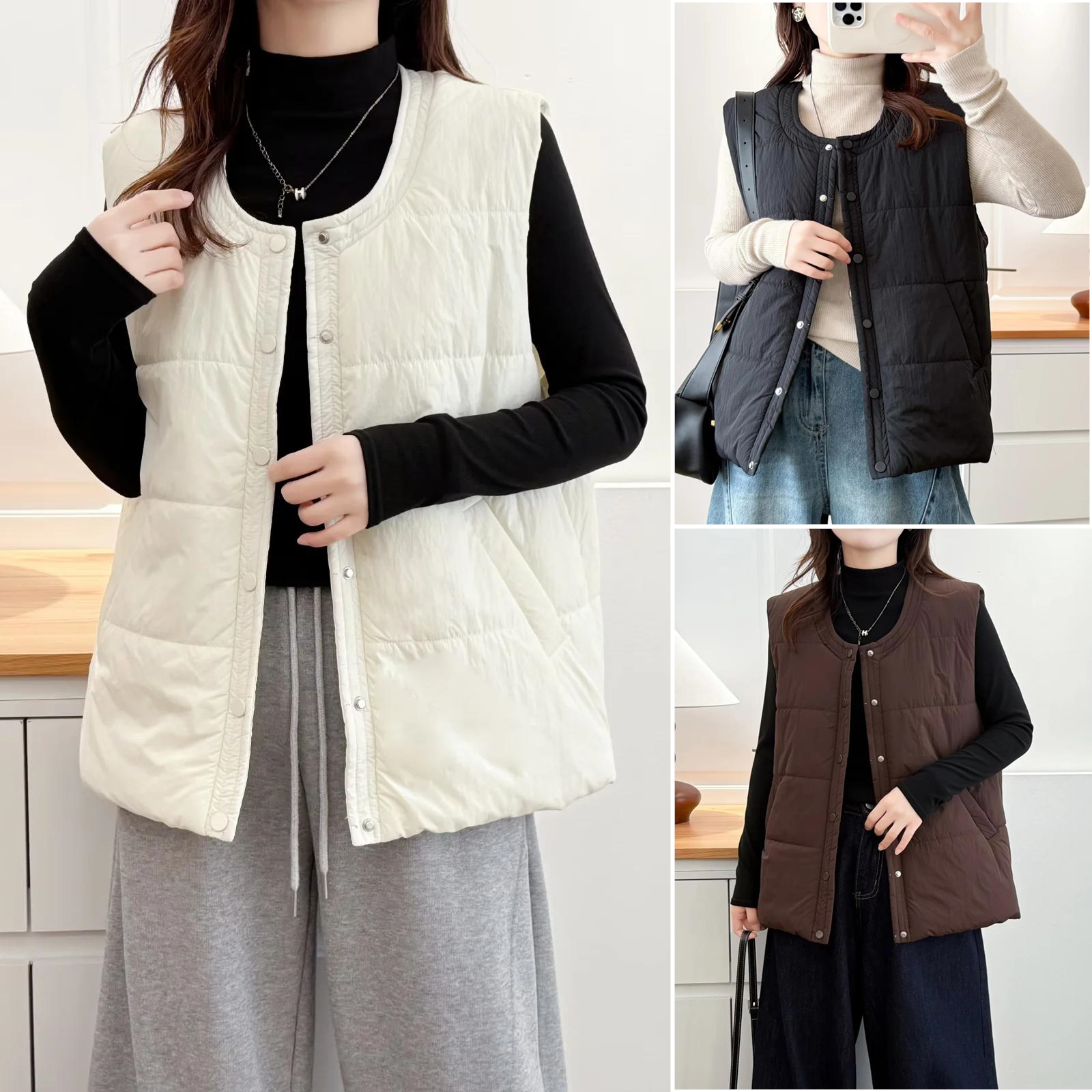 纯色整张棉棉马甲坎肩圆领外套