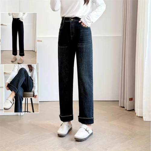 大码牛仔烟管裤女中年裤子