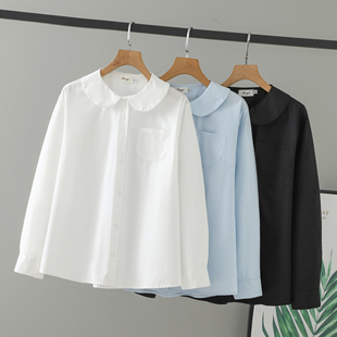 中年单口袋女衬衫 2025胖妹妹女装 气质大码 纯色上衣娃娃领长袖 秋装