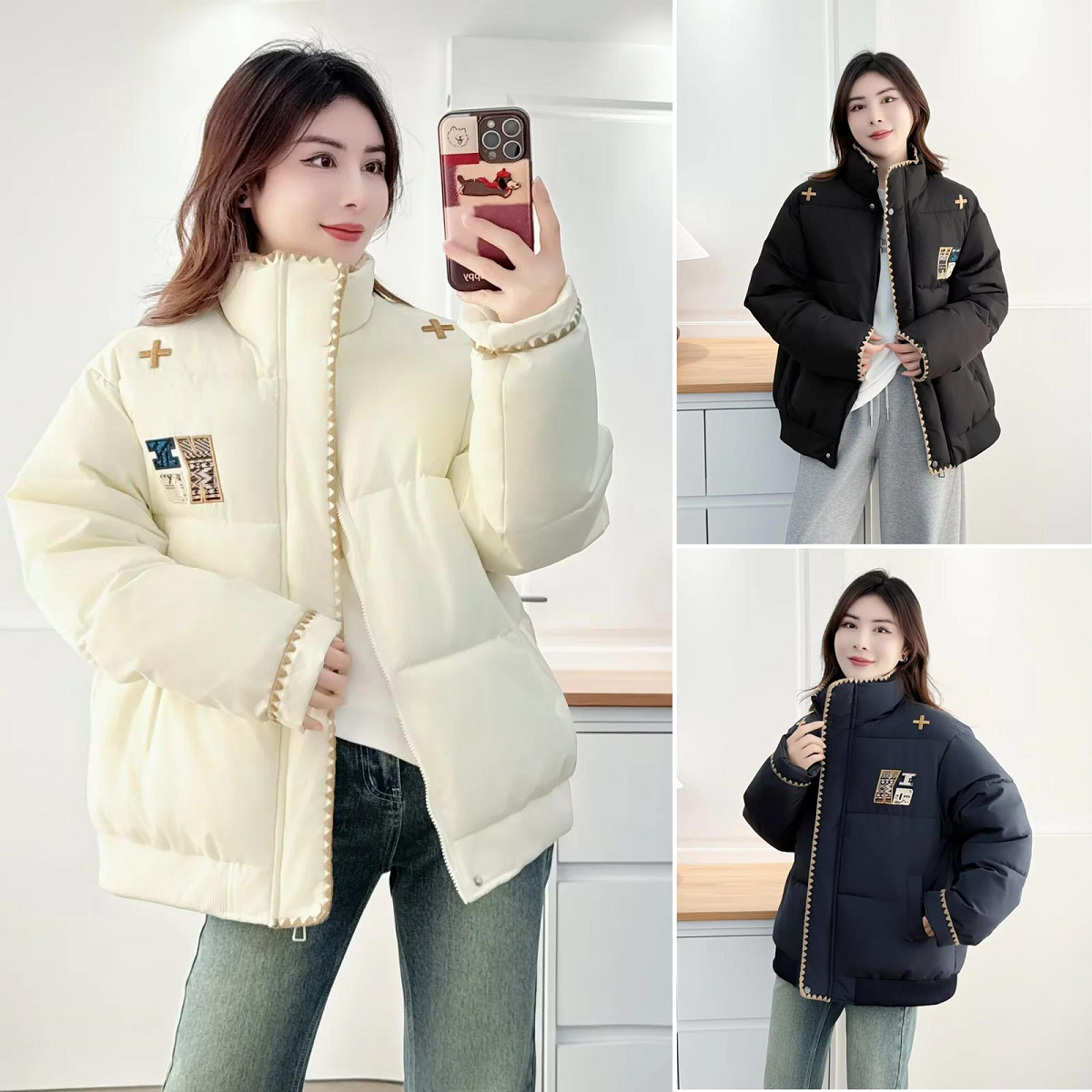 胖mm炸街刺绣大码面包服立领棉袄