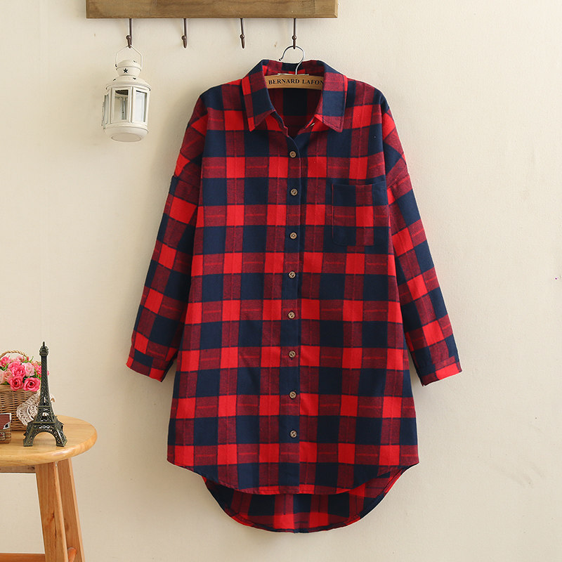 Fat sister Autumn Raglan half sleeve shirt Mid length version 200 Easy Large lattice shirtin the Women's clothing/Boutique , Large size women  category - from Buy2taobao.com to provide professional Taobao agent buy service