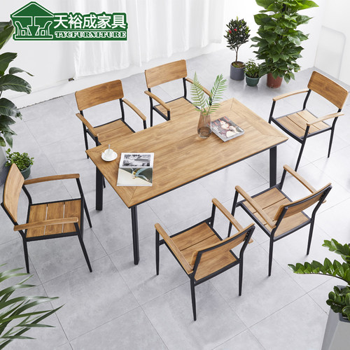 北欧户外塑木桌椅室外庭院休闲咖啡厅餐桌椅露天阳台外摆桌椅组合