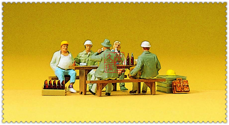 仿真人物 微缩小人 1:87 PREISER 10338 建筑工人 工间小聚