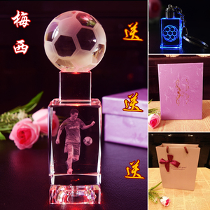 C罗梅西拉莫斯手办公仔周边创意水晶生日礼物模型摆件足球纪念品