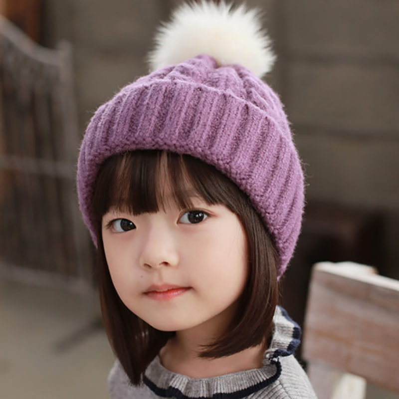 韩国进口宝宝帽子毛球针织帽秋冬季男童女童婴幼儿1-2-3岁儿童帽