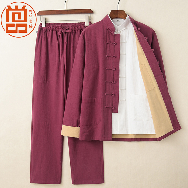 潮牌复古棉麻外套双层禅服唐装