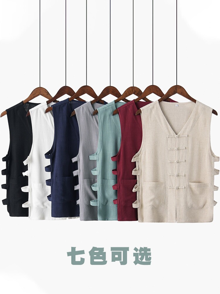 TANG SUIT MALE CHINESE STYLE CHINESE STYLE JACKET SUMMER MIDDLE-AGED AND ELDERLY VEST RETRO SLEEVELESS VEST COTTON AND LINEN WAISTCOAT ETHNIC STYLE