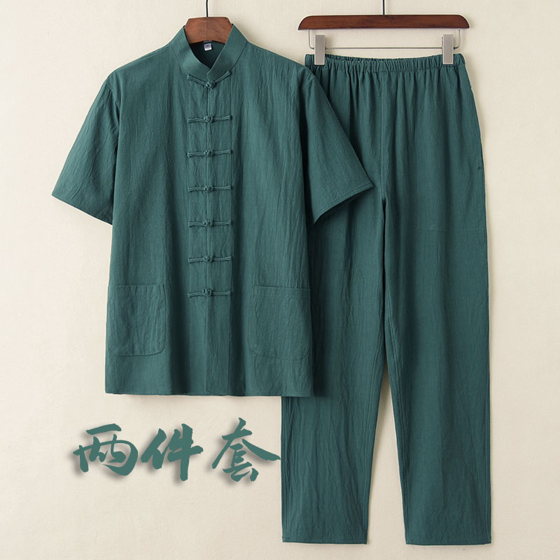 短袖薄款古风中式居士服爷爷唐装