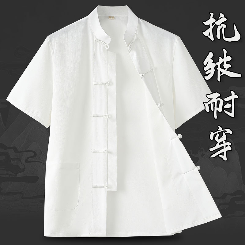 唐装男款夏季短袖上衣中国风新中式免烫半袖工作服男薄款抗皱衬衫